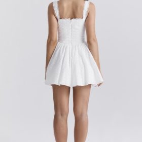 Brigitte White Cotton Broderie Anglais Corset Mini Dress - Image 14
