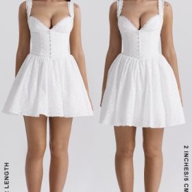 Brigitte White Cotton Broderie Anglais Corset Mini Dress - Image 23