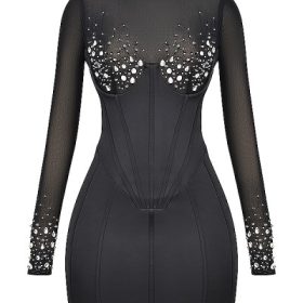 Anastasia Black Crystallised Corset Dress - Image 2