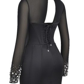 Anastasia Black Crystallised Corset Dress - Image 3