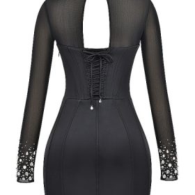 Anastasia Black Crystallised Corset Dress - Image 4