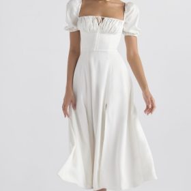 Tallulah White Puff Sleeve Midi Sundress - Image 8