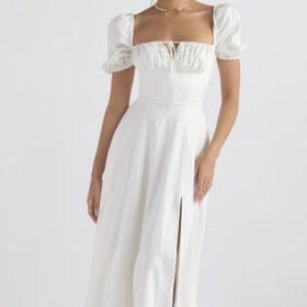 Tallulah White Puff Sleeve Midi Sundress - Image 9