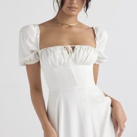 Tallulah White Puff Sleeve Midi Sundress - Image 11