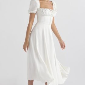 Tallulah White Puff Sleeve Midi Sundress - Image 12