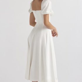 Tallulah White Puff Sleeve Midi Sundress - Image 14