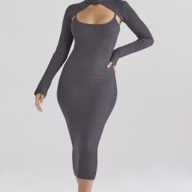 Meliora Charcoal Knit Midi Dress - Image 7