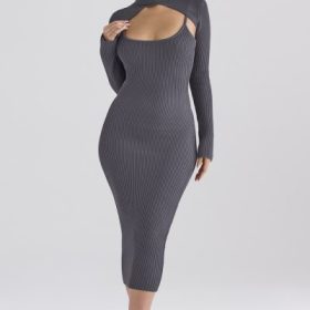 Meliora Charcoal Knit Midi Dress - Image 8