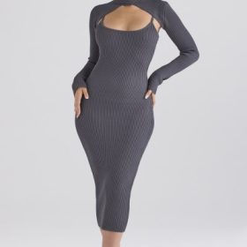 Meliora Charcoal Knit Midi Dress - Image 9