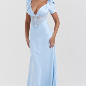 Rafaela Soft Blue Pure Silk & Lace Dress - Image 7