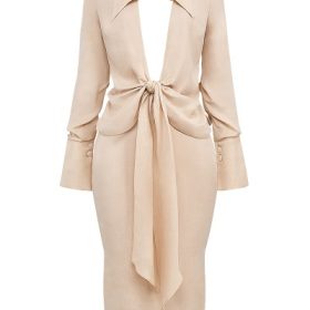 Nevaeh Almond Plunge Shirt Midi Dress - Image 2