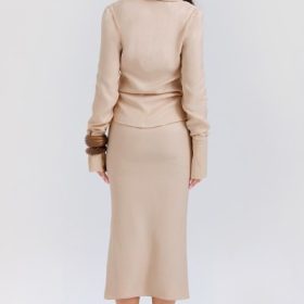 Nevaeh Almond Plunge Shirt Midi Dress - Image 9