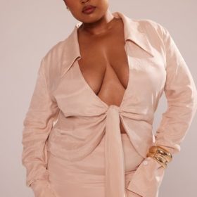 Nevaeh Almond Plunge Shirt Midi Dress - Image 10