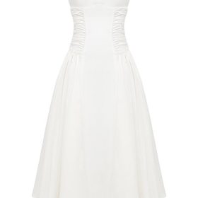 Georgiana White Cotton Strapless Midi Sundress - Image 2