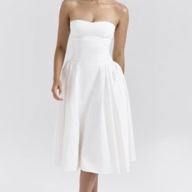 Georgiana White Cotton Strapless Midi Sundress - Image 7
