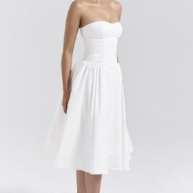 Georgiana White Cotton Strapless Midi Sundress - Image 9